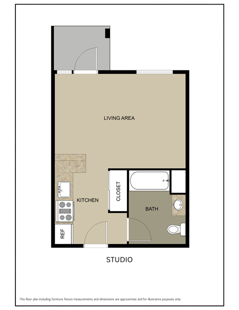 Floor plan for studio, 1 bath, 368 sqft